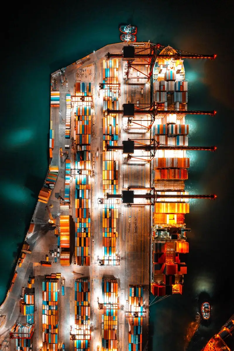 Port logistics operations at night
